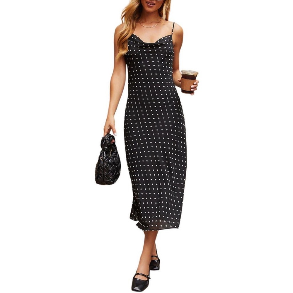Vici Black and White Polka Dot Midi dress